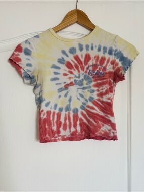 Vintage Dickies Red Blue Yellow Tie-Dye Crop Tee